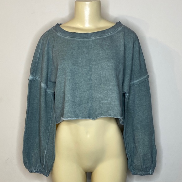 Monday Tuesday Wednesday Thursday Friday Tops - Monday Tuesday By Anthropology Women's Green /Gray Cropped Top Sweatshirt Size M